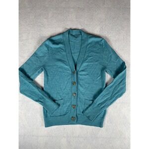 J.Crew Teal Blue 100% Merino Wool Button Front Cardigan Sweater Women XS